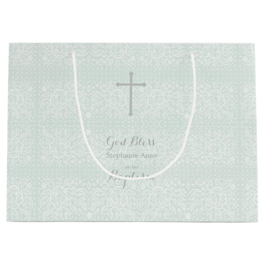 Taufe Blue Opal Delikate Blumenspitze Große Geschenktüte (Vorderseite)