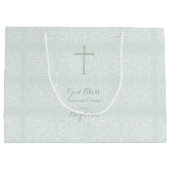 Taufe Blue Opal Delikate Blumenspitze Große Geschenktüte (Rückseite)