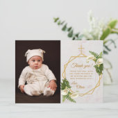 Taufe Blume Calla Lilies Gold Marmor Geometric Dankeskarte (Stehend Vorderseite)