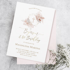 Taufe & Blume zum 1. Geburtstag Einladung