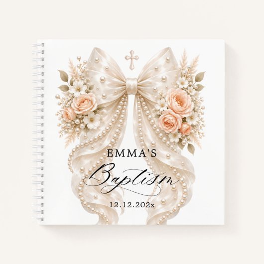 Taufe Blumen Perlen Bogen Notizbuch (Vorderseite)