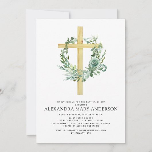 Taufe Blumengarten Sage Eukalyptus Einladung (Vorderseite)