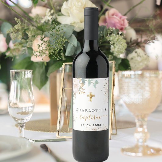 Taufe Blumenjungen Mädchen Name Gold Kreuz Weinetikett