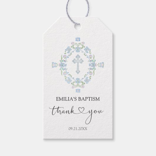 Taufe Blumenkreuz Danke Geschenkanhänger (Vorderseite)
