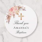 Taufe blush Pampas Gras Kreuz danke Geschenkanhänger (Vorderseite)