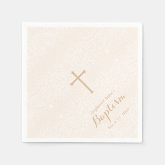 Taufe Blush Pink Delikate Blumenspitze Serviette (Vorderseite)