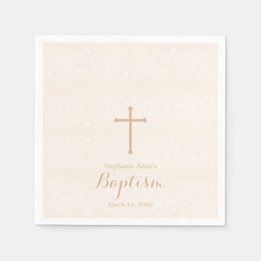 Taufe Blush Pink Delikate Blumenspitze Serviette (Vorderseite)