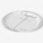 Taufe Boy Blue Name Silver Cross Pappteller (Schrägansicht)