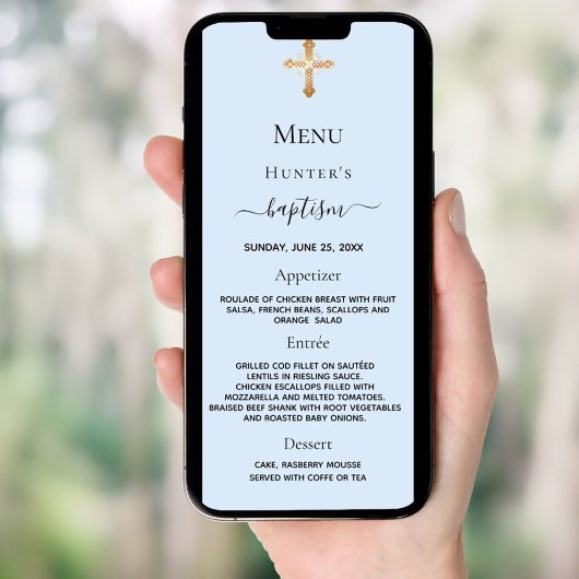 Taufe Boy Blue Pastells Menü Karte