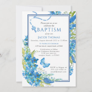 Taufe Boy Einladung Blue Blume