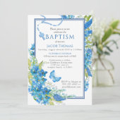 Taufe Boy Einladung Blue Blume (Stehend Vorderseite)