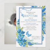 Taufe Boy Einladung Blue Blume (Vorne/Hinten)