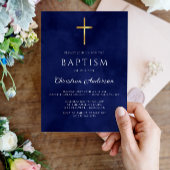 Taufe Boy Elegante Royal Blue Watercolor Einladung