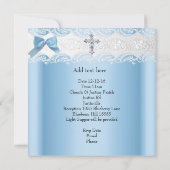 Taufe Boy Foto Blue White Lace Jewel Cross 2 Einladung (Rückseite)