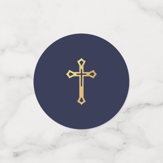 Taufe Boy Foto Navy Blue Imitats Gold Cross Wappen Konfetti (Klein Vorderseite)