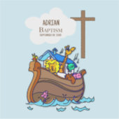 Taufe Boy Noah's Ark, Niedliche Tiere Personalisie Aufkleber (Vorderseite)