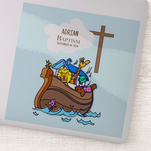 Taufe Boy Noah's Ark, Niedliche Tiere Personalisie Aufkleber (Detail)