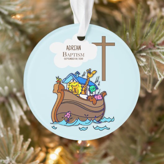 Taufe Boy Noah's Ark, Niedliche Tiere Personalisie Ornament (Baum)