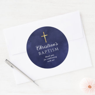 Taufe Boy Royal Blue Vielen Dank Runder Aufkleber