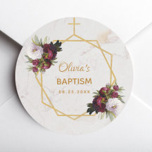 Taufe Burgundy Peonies Marble Gold Geometric