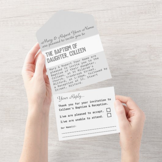 Taufe Christening all in einer Einladung (Abreißen)