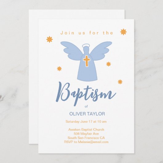 Taufe Christening Angel and Stars Einladung (Vorne/Hinten)