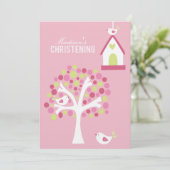 Taufe Christening Bird Tree individuelle Einladung (Stehend Vorderseite)