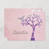 Taufe Christening Bird Trio in Tree Party Einladun Ankündigungspostkarte (Vorne/Hinten)
