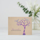 Taufe Christening Bird Trio in Tree Party Einladun Ankündigungspostkarte (Stehend Vorderseite)