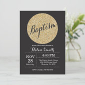 Taufe Christening Black Gold Glitzer Einladung (Stehend Vorderseite)