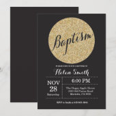 Taufe Christening Black Gold Glitzer Einladung (Vorne/Hinten)