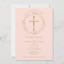 Taufe Christening Blassrosa Gold Kreuz Blumen