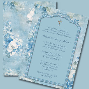 Taufe Christening Blue White Floral Einladung