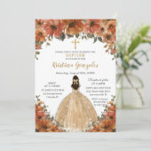 Taufe Christening Burnt Orange Fall Floral Gold Einladung (Stehend Vorderseite)
