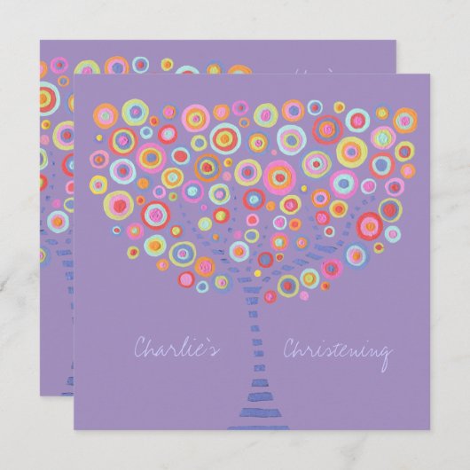 Taufe Christening Circle Tree Retro Einladung (Vorne/Hinten)
