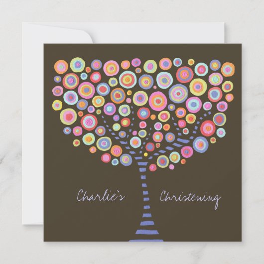 Taufe Christening Circle Tree Retro Einladung (Vorderseite)