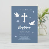 Taufe Christening Cross and Dove Einladung (Stehend Vorderseite)