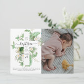 Taufe Christening Cross Green Custom Foto Einladung (Stehend Vorderseite)