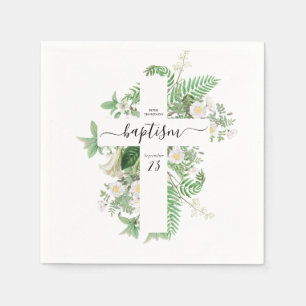 Taufe Christening Cross Green Gender Neutral Serviette