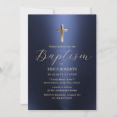 Taufe Christening Cross Moderne Navy Blue & Gold Einladung (Vorderseite)