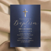Taufe Christening Cross Moderne Navy Blue & Gold Einladung