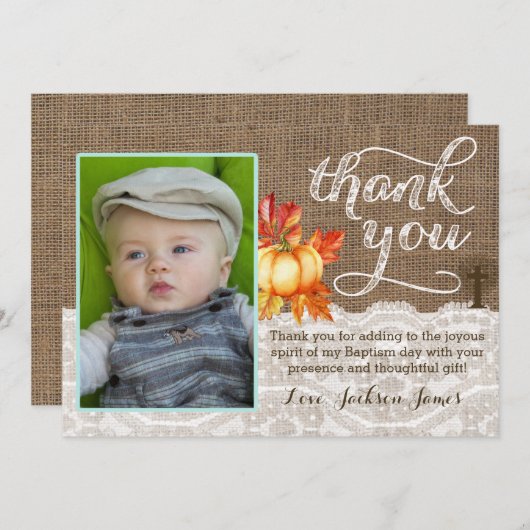 Taufe Christening Danke Karte, Pumpkins Kreuz (Vorne/Hinten)