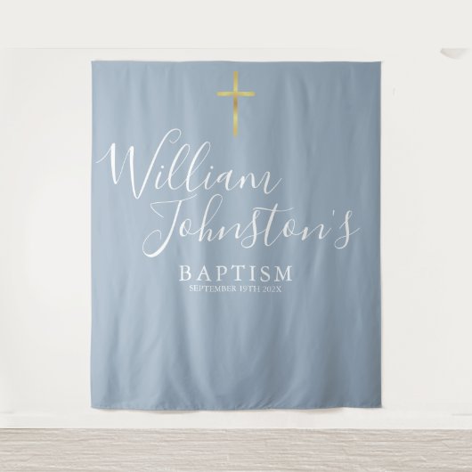 Taufe Christening Dusty Blue Foto Hintergrund Wandteppich (Vorderseite)