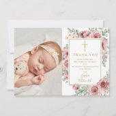 Taufe Christening Dusty Rose Blumenkohl Foto Dankeskarte (Vorderseite)