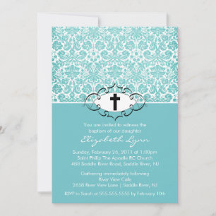Taufe Christening Einladungen Blue Damask