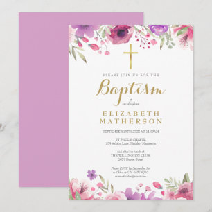 Taufe Christening Elegante rosa Rose floral Einladung