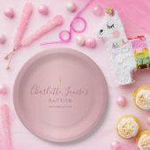 Taufe Christening Elegante Rose Gold Script Pappteller (Party)