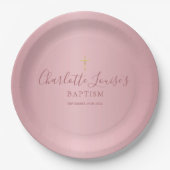 Taufe Christening Elegante Rose Gold Script Pappteller (Vorderseite)