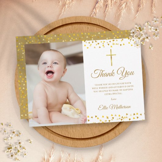 Taufe Christening Elegantes Goldenes Herz Foto Dankeskarte