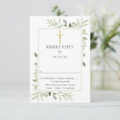 Taufe Christening Erste Heilige Kommunion Grüne RSVP Karte (Stehend Vorderseite)